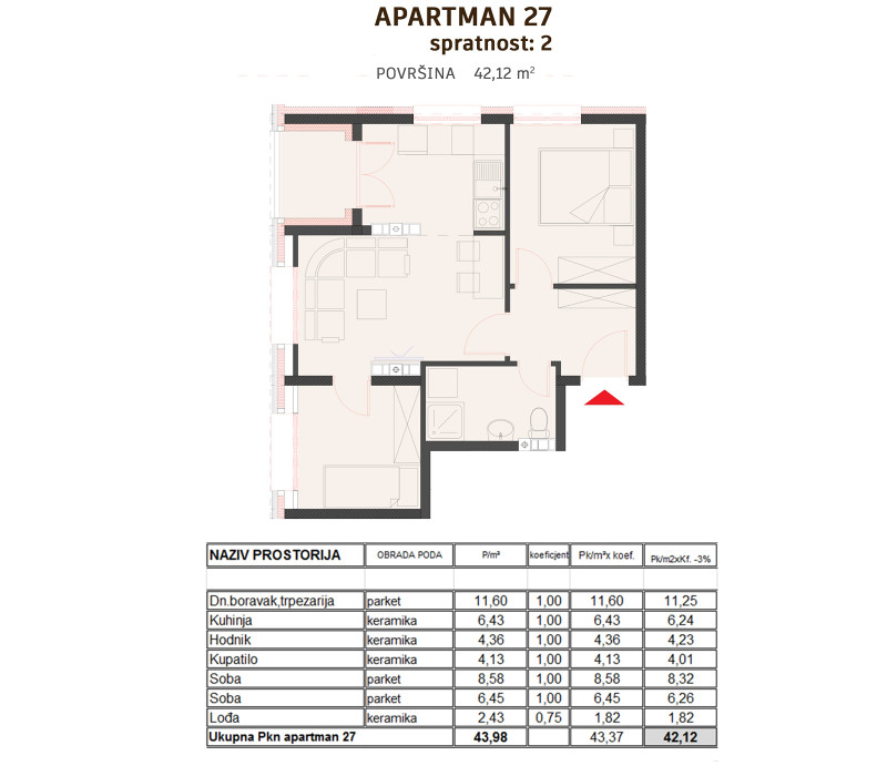 Apartman sa dvije spavace sobe/ Ravna planina/ 42m2 2