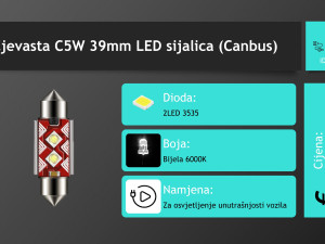 39mm cjevasta sulfidna LED sijalica za unutrašnjost