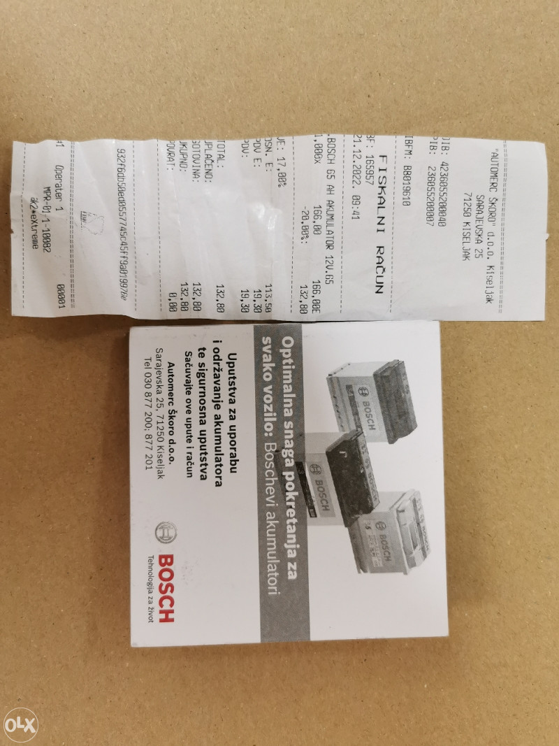 Akumulator BOSCH 65Ah - Akumulatori - OLX.ba