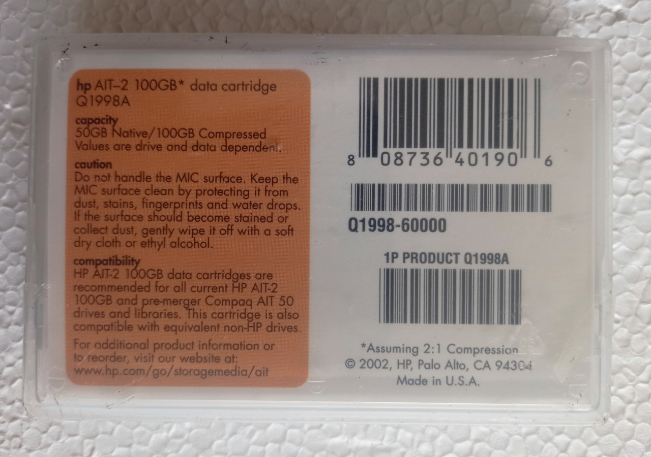 HP AIT-2 Data Cartridge Q1998A 1000GB Made in USA