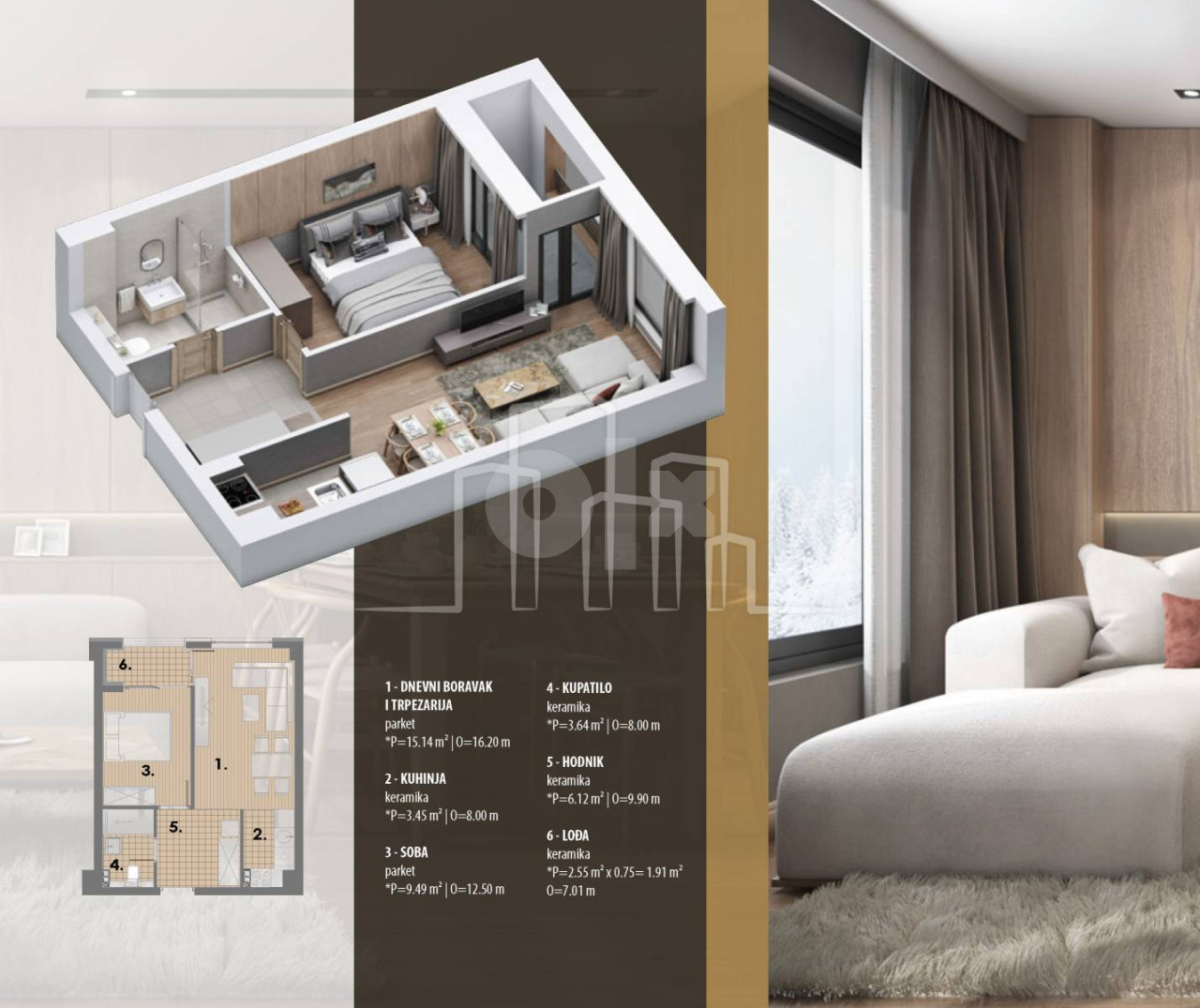 Apartman dvosoban 39,75 Snježna dolina Faza 2 Jahorina 2