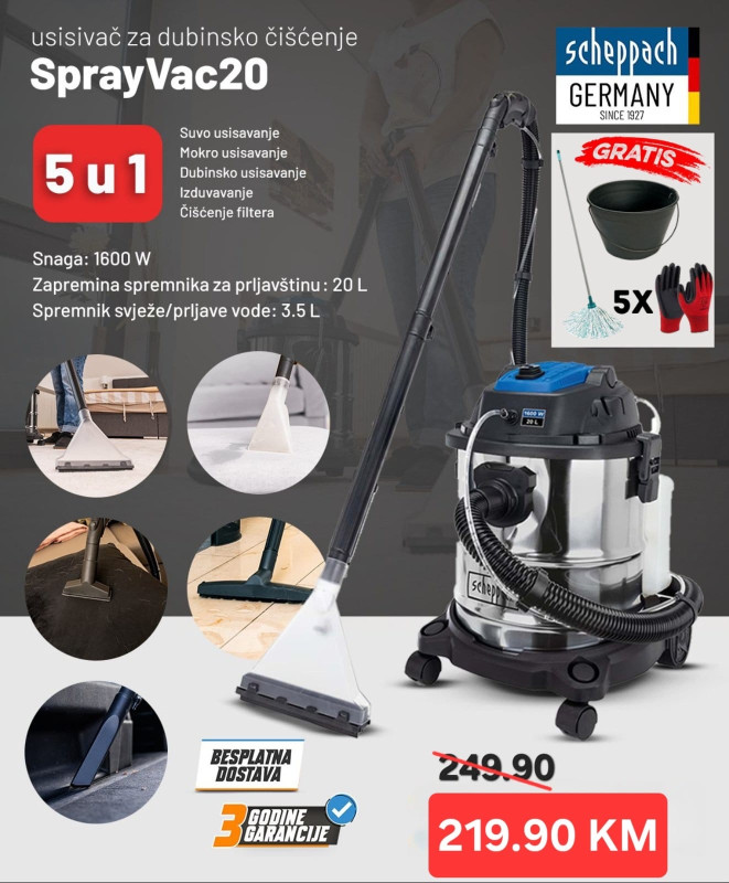 Scheppach usisivac za dubinsko ciscenje SprayVac20+GRATIS