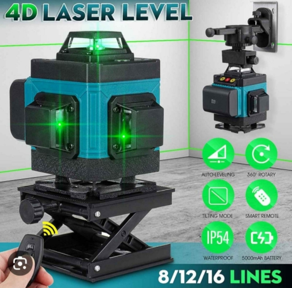 Nivelir građevinski laser 4D 16 linija+ stativ+ 2 bater