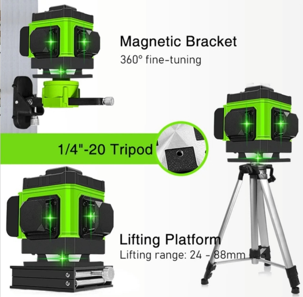 Nivelir građevinski laser 4D 16 linija+ stativ+ 2 bater