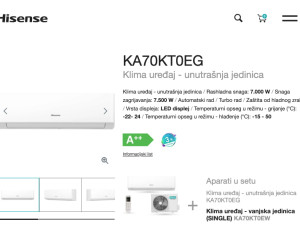 Hisense 24k WiFi A++ INVERTER -22 KA70 Energy SE 24ka 2 grijača