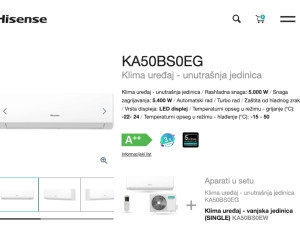 Hisense 18k WiFi A++ INVERTER -22 KA50 Energy SE 18ka 2 grijača