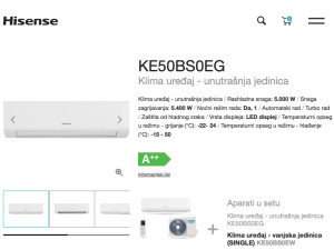 Hisense 18k WiFi A++ INVERTER -22 KE50 Hi-Comfort 18ka 2 grijača