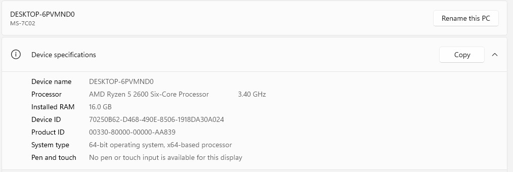 Ryzen 5: 2600, B450 Tomahawk Max, 16GB DDR4, 512GBnvme