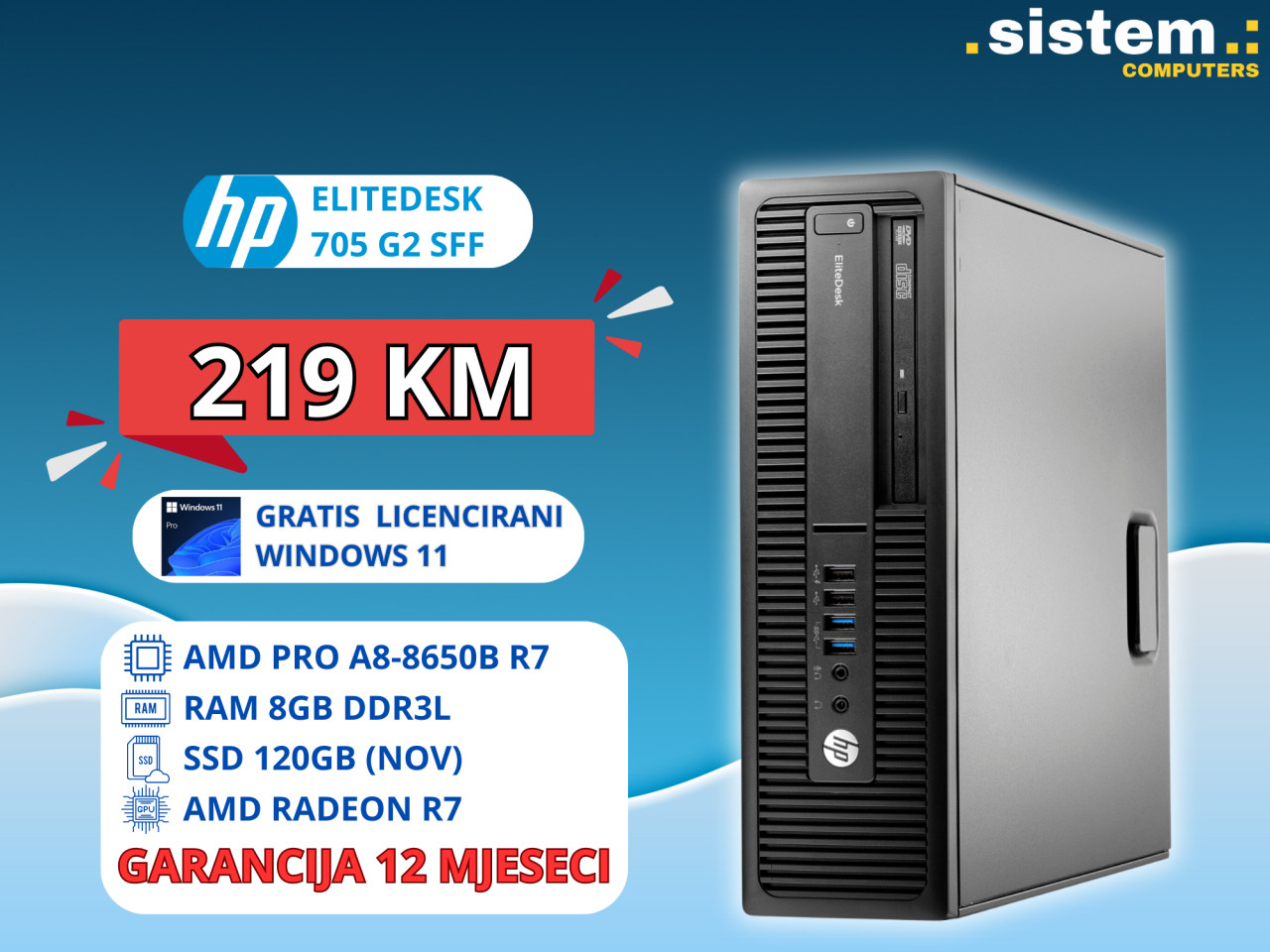 PC/RACUNAR HP ELITEDESK 705 G2 AMD PRO A8-8650B R7 8GB - Desktop ...