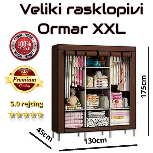 Platneni Ormar za odječu sa policama 130x45x170
