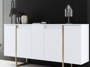 Komoda Luks - bijela, zlatna