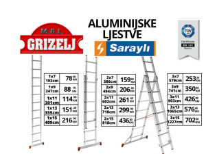 LJESTVE SKALE MERDEVINE VIŠE VRSTA ALUMINIJSKE 150kg NOSIVOST