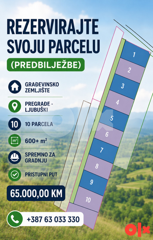 Građevinsko zemljište Ljubuški / 600+ m2 / Pregradje