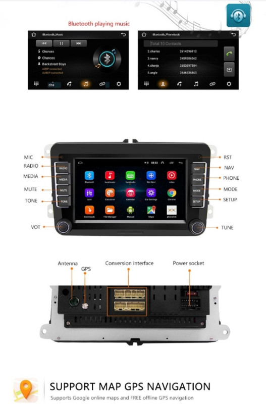 MULTIMEDIJA NAVIGACIJA GPS IGO4/64GB CARPLAY VW GOLF 5 6 PASSAT 7