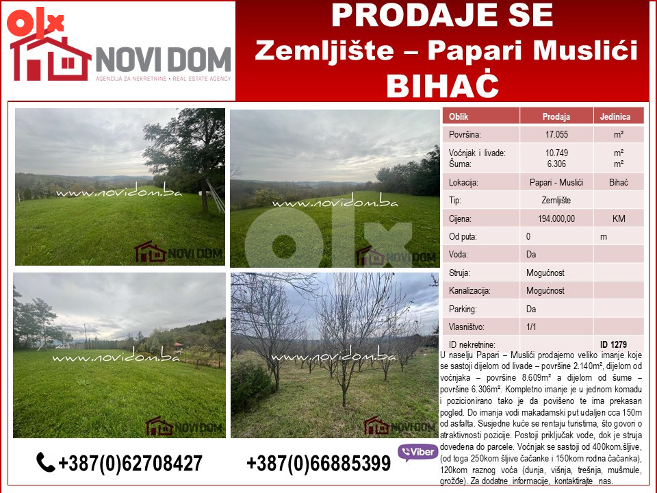 PRODAJE SE - Zemljište - Papari - Muslići - BIHAĆ