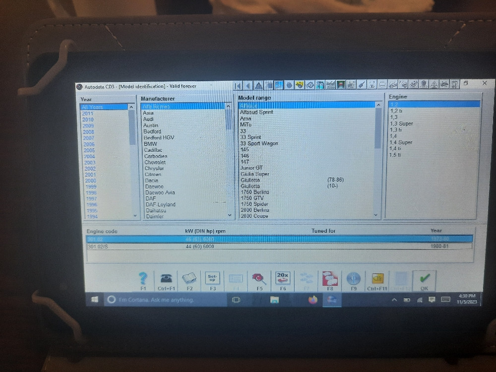 Windows tablet sa programom Autodata 3.38