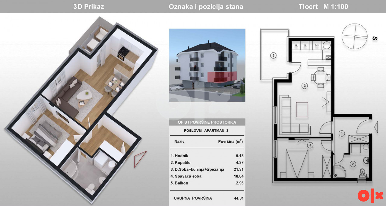 Jednosoban stan Uskoro useljiv B. L. 41,67m2, dvosoban 42,6m2