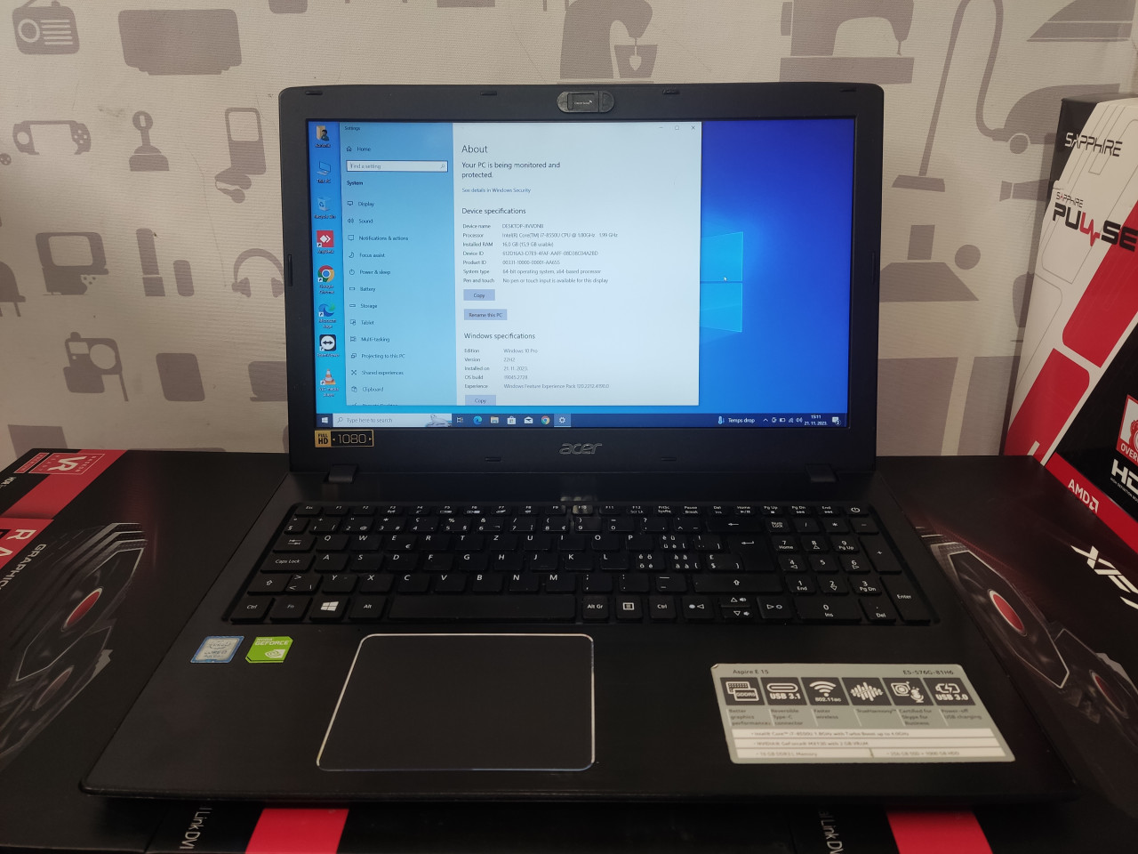 Acer laptop i7-8gen 16GB RAM GeForce MX130