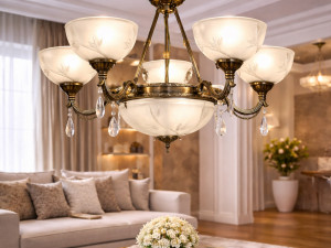 Elegantni luster sa izradom na staklima i kristalnim detaljima