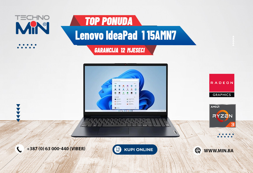 Lenovo IdeaPad 1, 15.6" FHD Ryzen 3 7320U/8/256