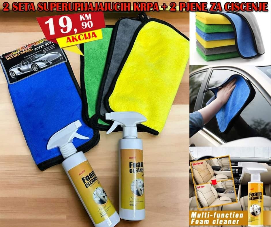 Pjena za ciscenje 2 komada + Krpa za ciscenje mikrofiber 6 komada