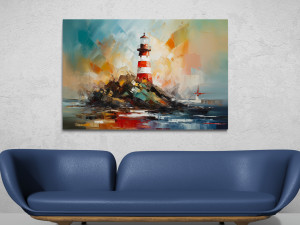 Canvas slika - Ilustracija svjetionika na ostrvu, more