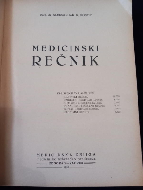 MEDICINSKI RJEČNIK - Dr. A. Kostic