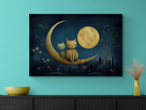 Canvas slika - Dvije mačke sjede na mjesecu, Bajka
