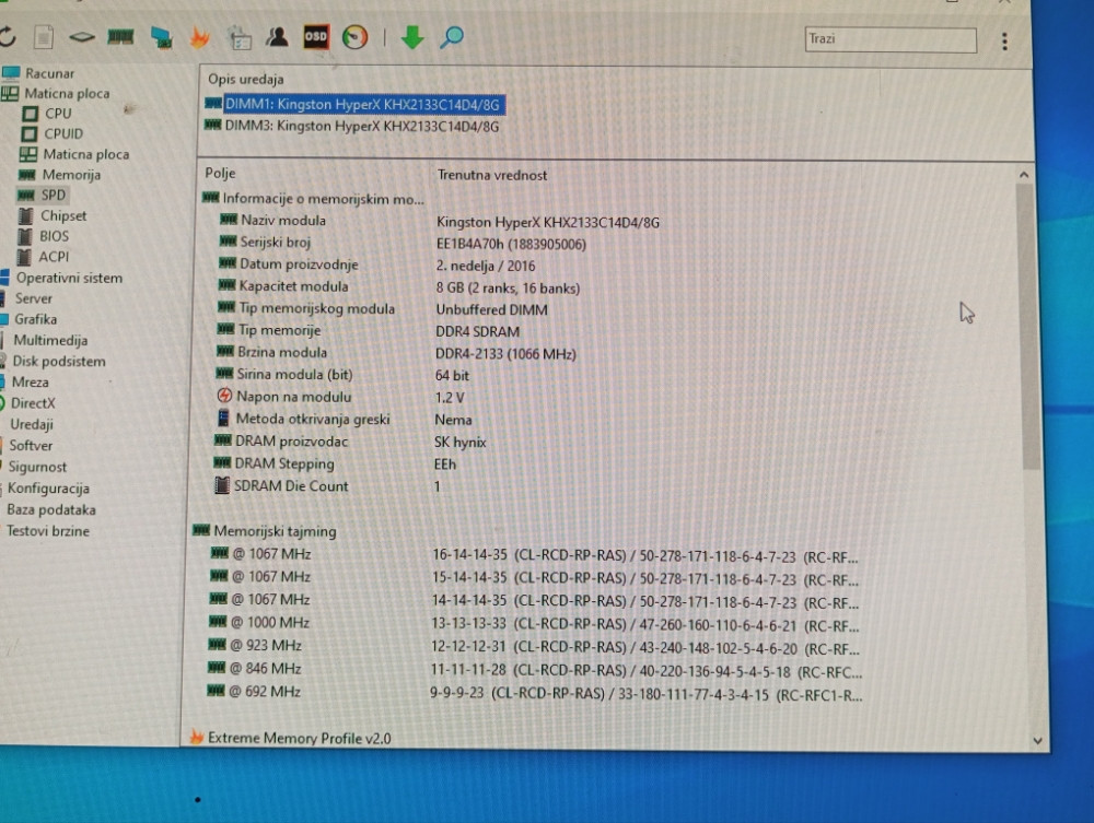 16 gb ddr4 ram 2x8 gb kingston hiper fury 2133 mhz