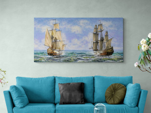 Canvas slika - Borba Jedrenjaka, More, Ilustracija