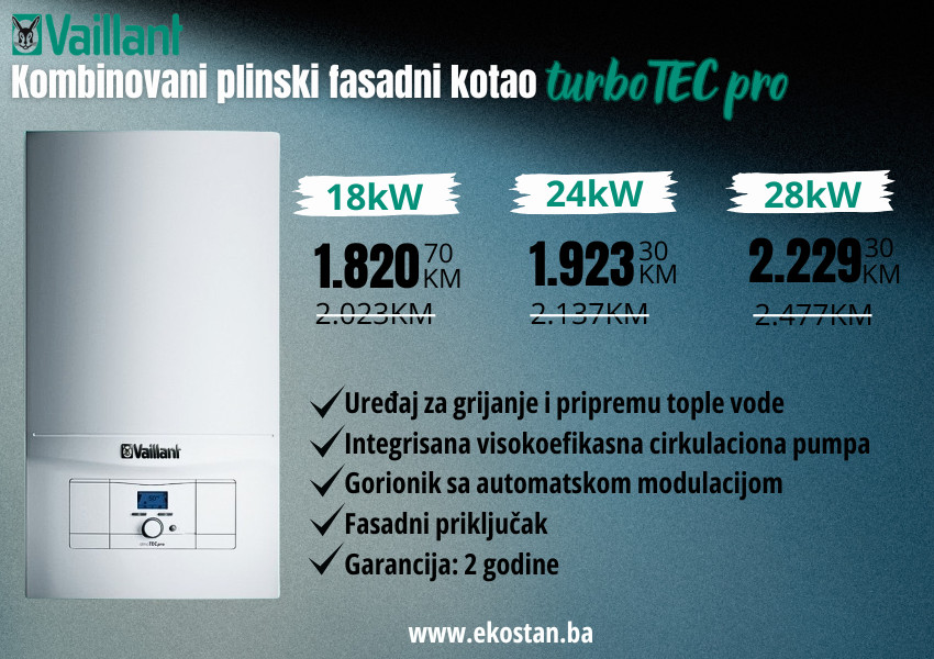 Vaillant Fasadni plinski kombi bojleri 18KW + ugradnja u KS !
