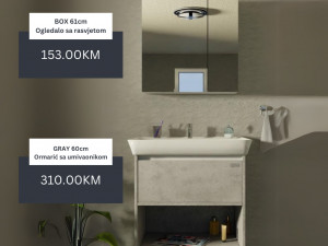 Kupatilski namještaj 60cm GRAY - ogledalo sa rasvjetom - ormaric