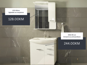 Kupatilski namještaj 65 cm IDEA - ormarić ogledalo umivaonik