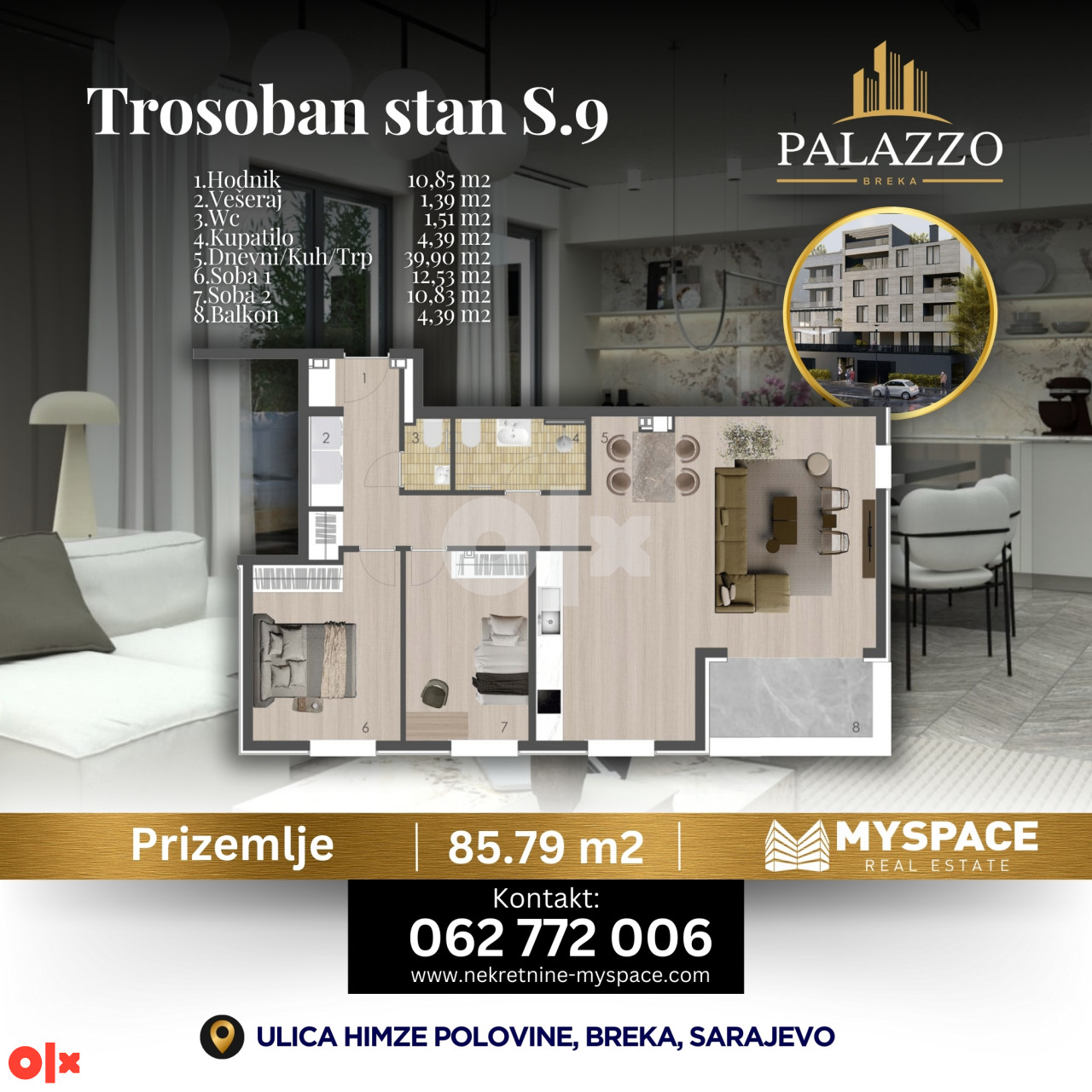 MY SPACE/ Stan/ Breka/ NOVOGRADNJA PALAZZO/ 86m2