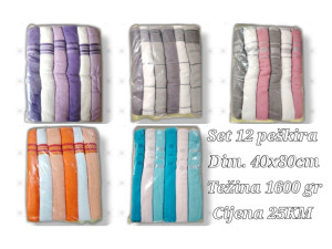 Peskiri set 12 peškira 40x80 rucnici 100% pamucni