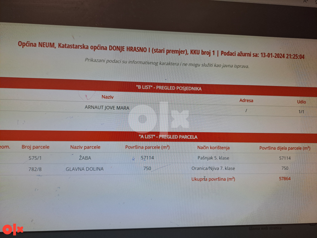 Zemljište Neum -Žaba (šuma i pašnjak) .  57114m2 HITNO