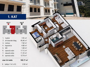 106,21 m2 - Trosoban stan Ljubuški