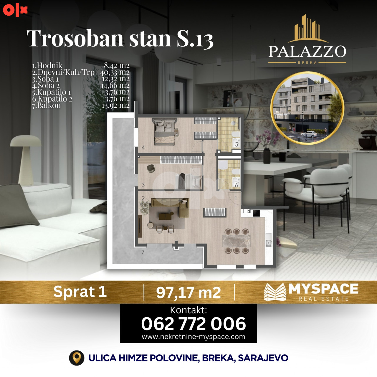 MY SPACE/ Stan/ Breka/ NOVOGRADNJA PALAZZO/ 97m2