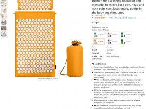 INTEY prostirka za akupunkturu, za masažu leđa/vrata (Orange)