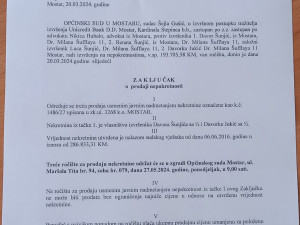PRODAJA NEKRETNINE U IZVRŠNOM POSTUPKU OS MOSTAR
