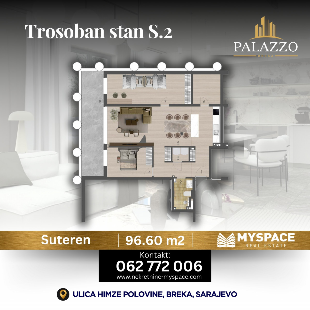 MY SPACE/ Stan/ Breka/ NOVOGRADNJA PALAZZO/ 96m2