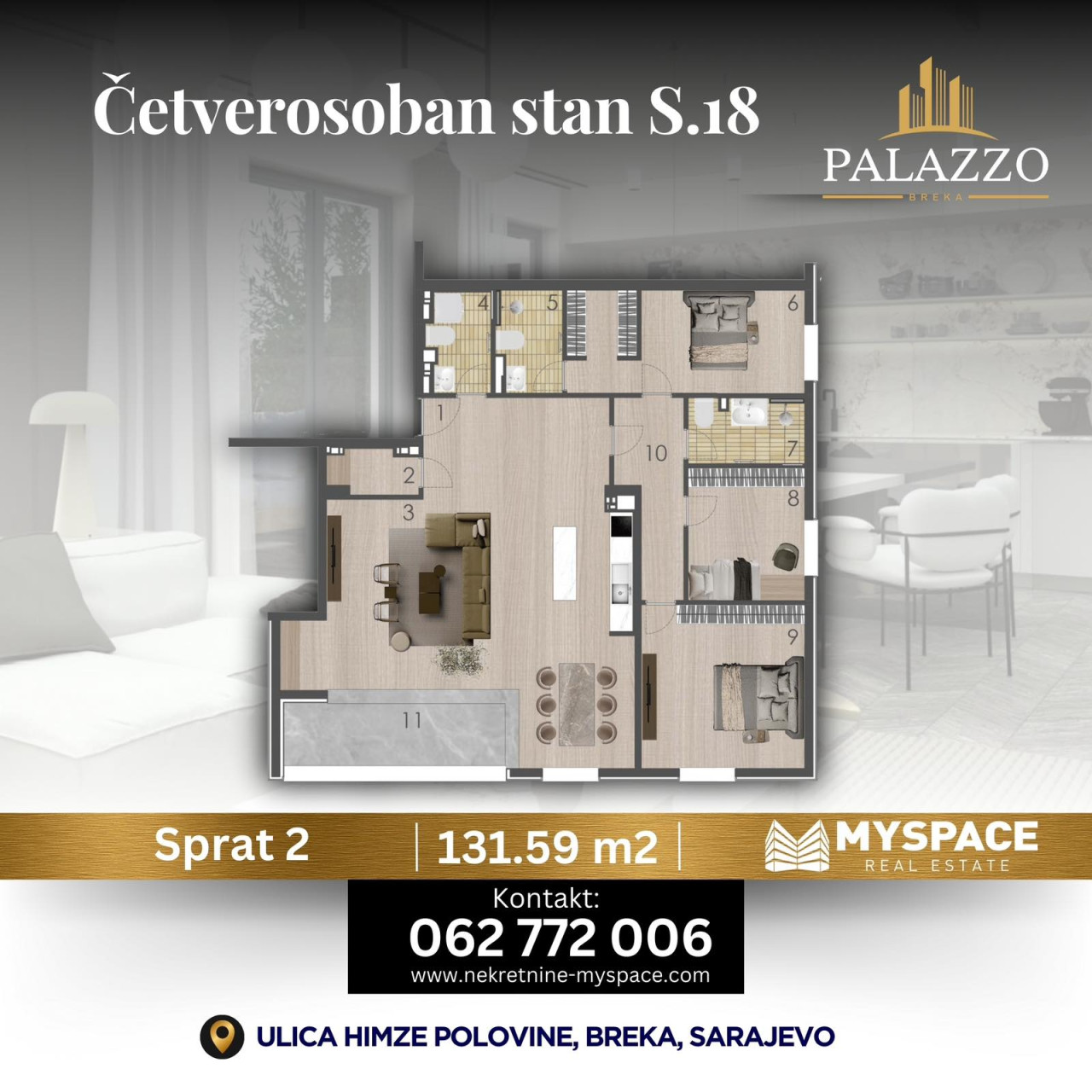 MY SPACE/ Stan/ Breka/ NOVOGRADNJA PALAZZO/ 132m2