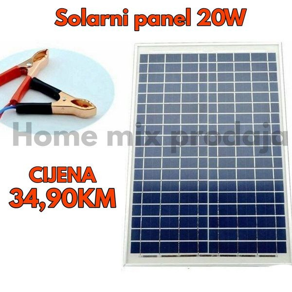 SOLARNI PANEL PUNJAČ AKUMULATORA 20W KLEME