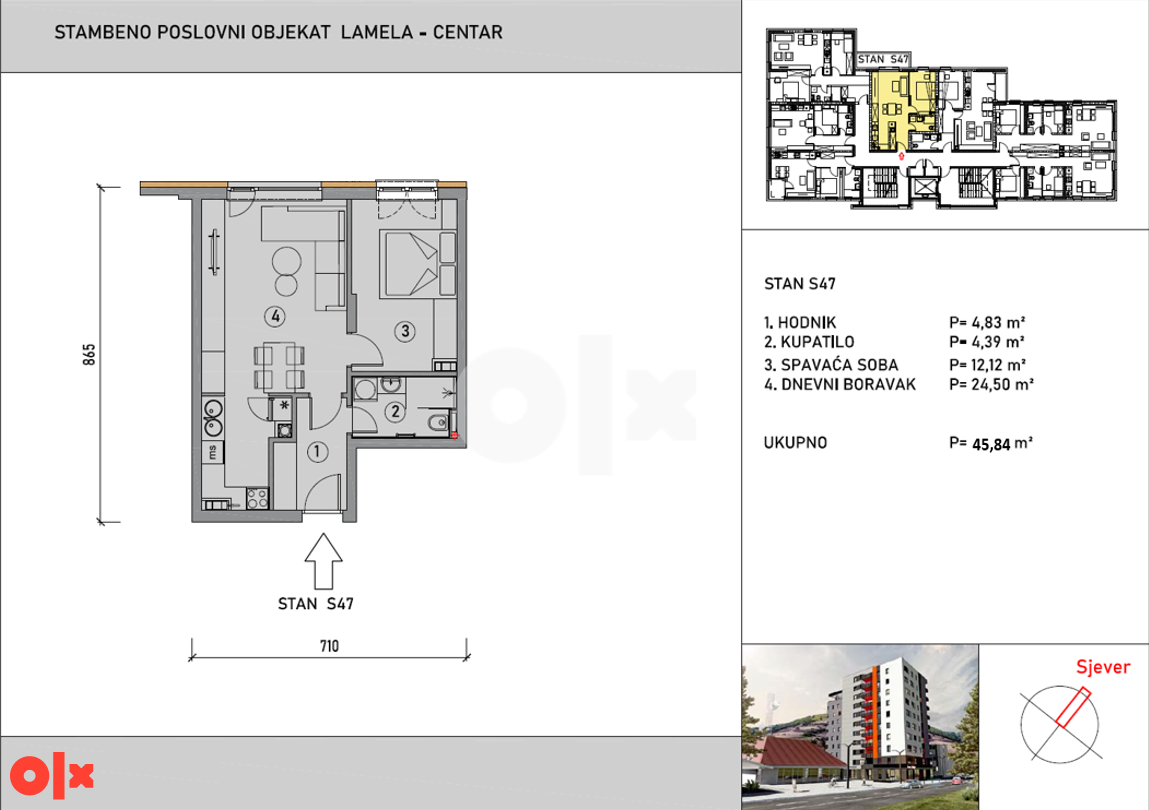 45,84m2dvosoban stan/NOVOGRADNJA/Centar/Craft/Kiseljak 3