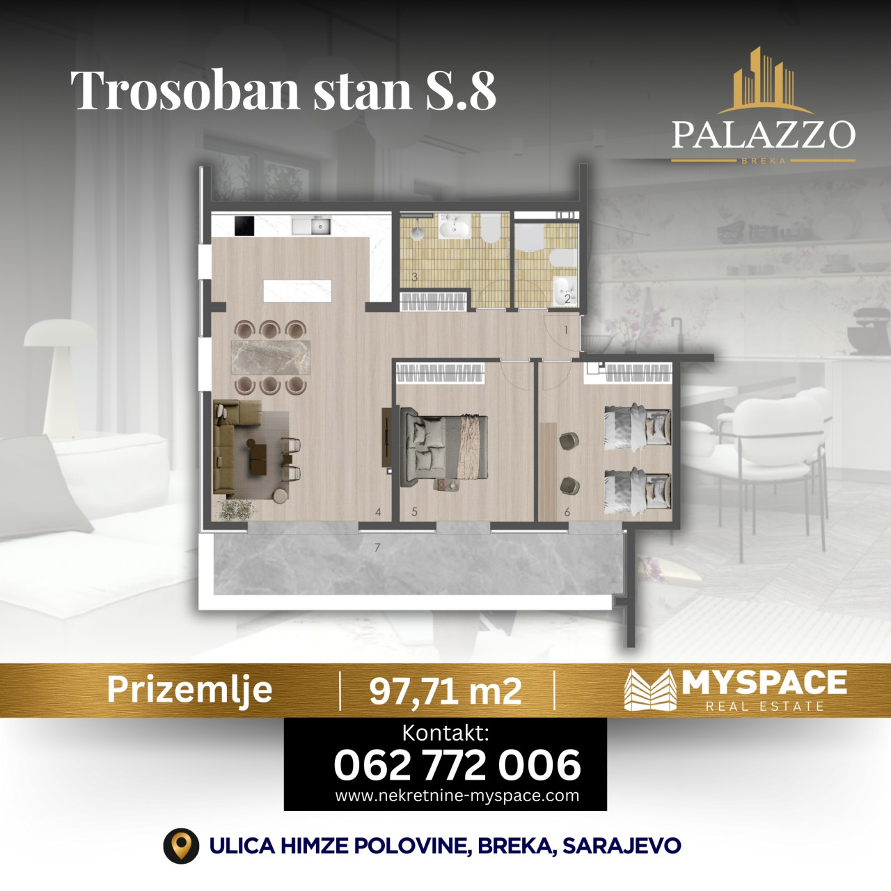 MY SPACE/ Stan/ Breka/ NOVOGRADNJA PALAZZO/ 97m2