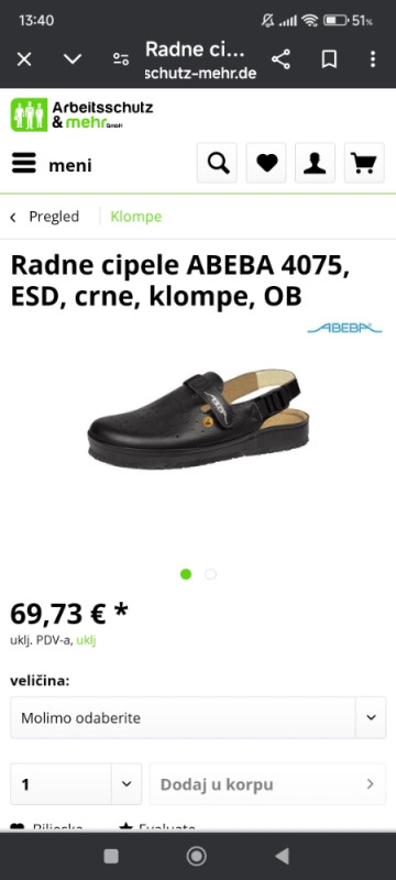 ABEBA PROFI OB FO ESD SRC br.40 RADNE KLOMPE CIPELE PAPUČE