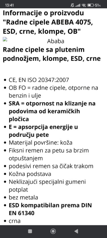 ABEBA PROFI OB FO ESD SRC br.40 RADNE KLOMPE CIPELE PAPUČE