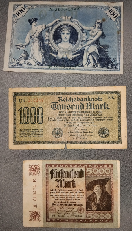 Srpski dinari 1928, 1941 i 1992; Reich marke 1908, 1922 i 1923