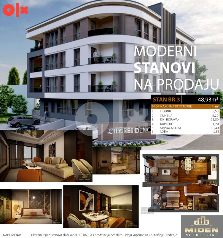 NOVO Dvosoban stan 49m2 III Sprat Živinice CITY RESIDENCE