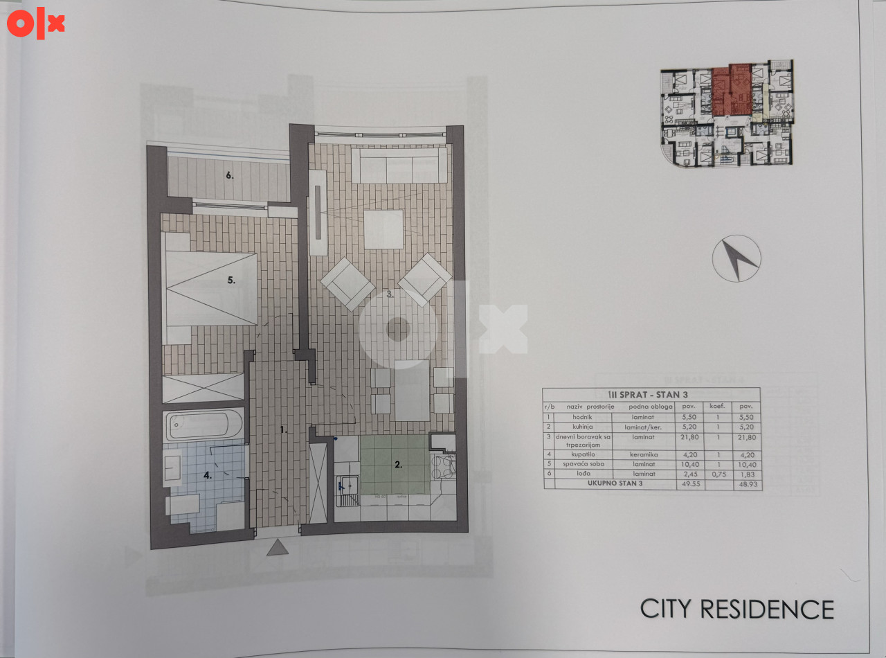 NOVO Dvosoban stan 49m2 III Sprat Živinice CITY RESIDENCE